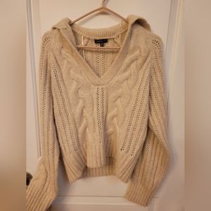 Cable Knit Deep V-Neck Polo Sweater